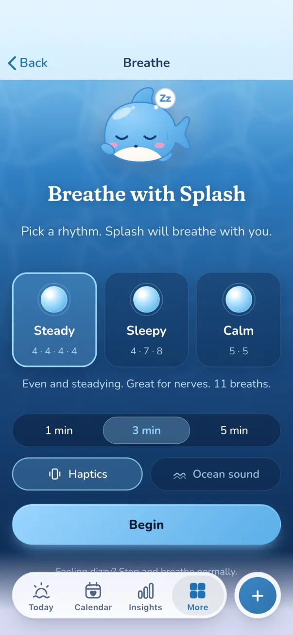 Breathe with Splash: steady, sleepy and calm rhythms, haptics and ocean sound